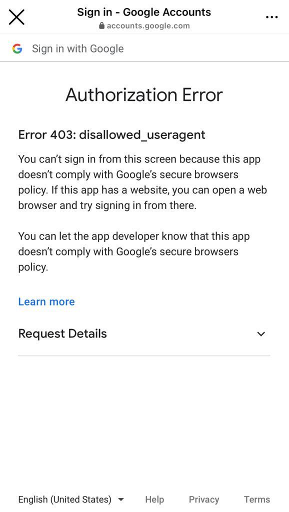 Google error message
