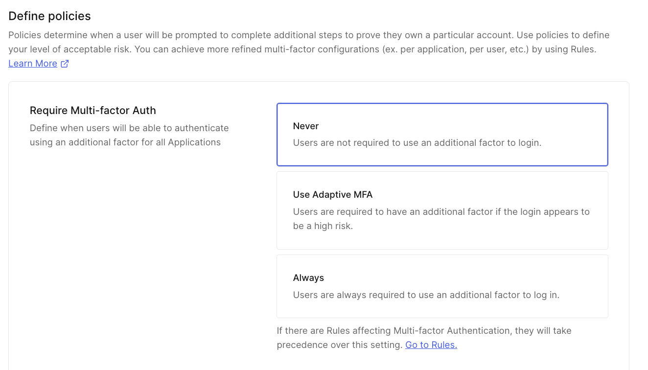 MFA Policy Selection