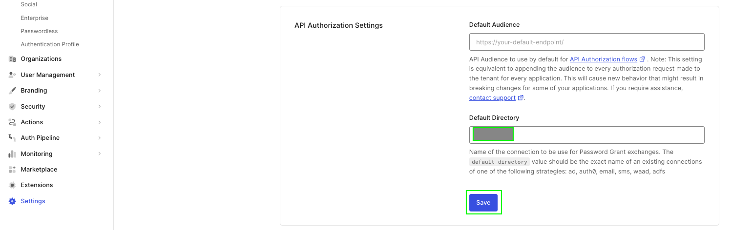 default directory value auth0
