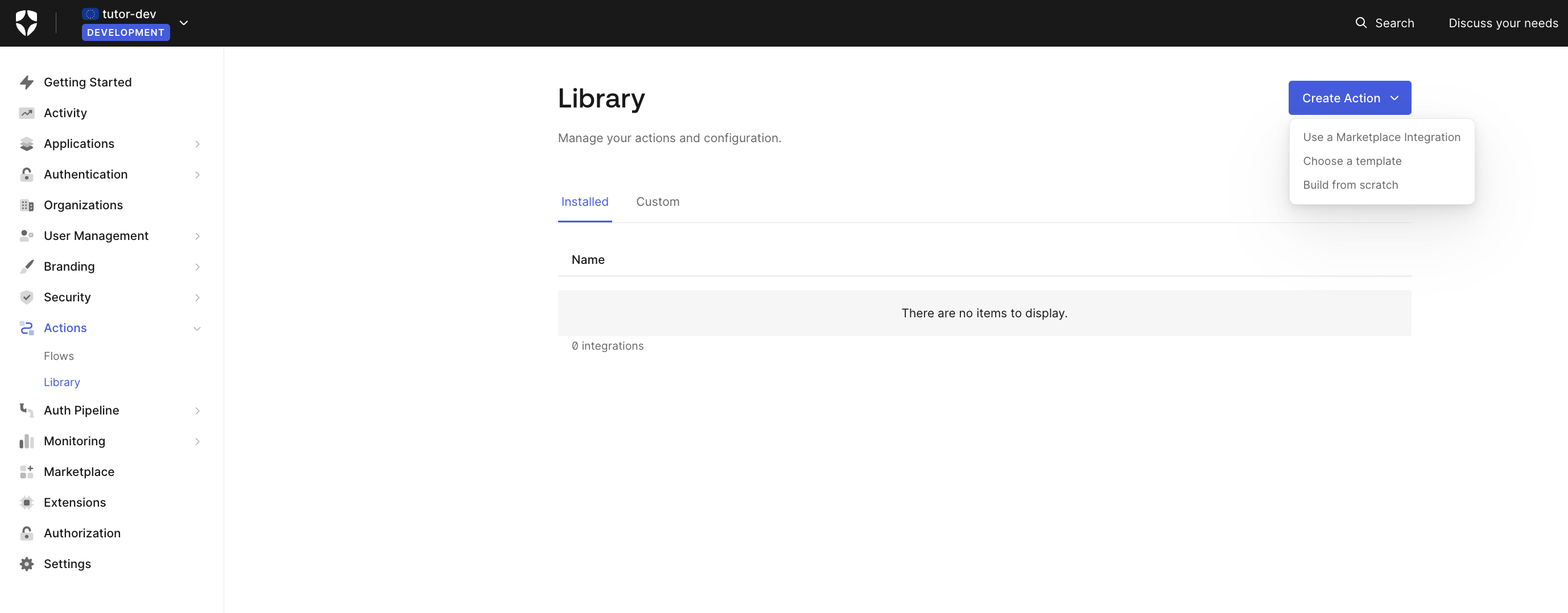 Drop-down list of Action sources