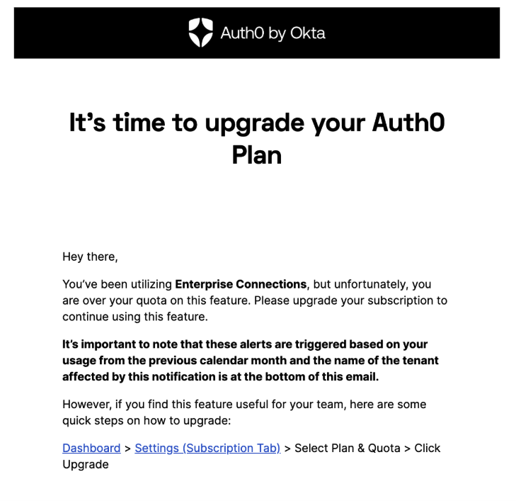 Email Example Auth0 Quota