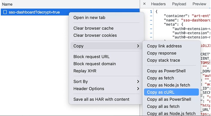 Copy as cURL