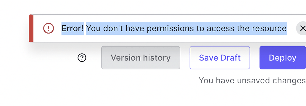 Error Message - You don't have permissions to access the resource