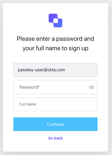 Signup password screen