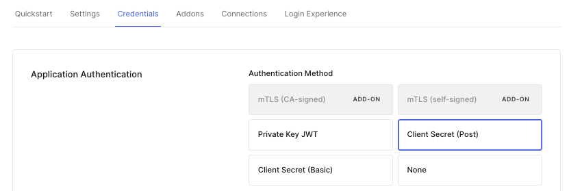 Application Credentials settings