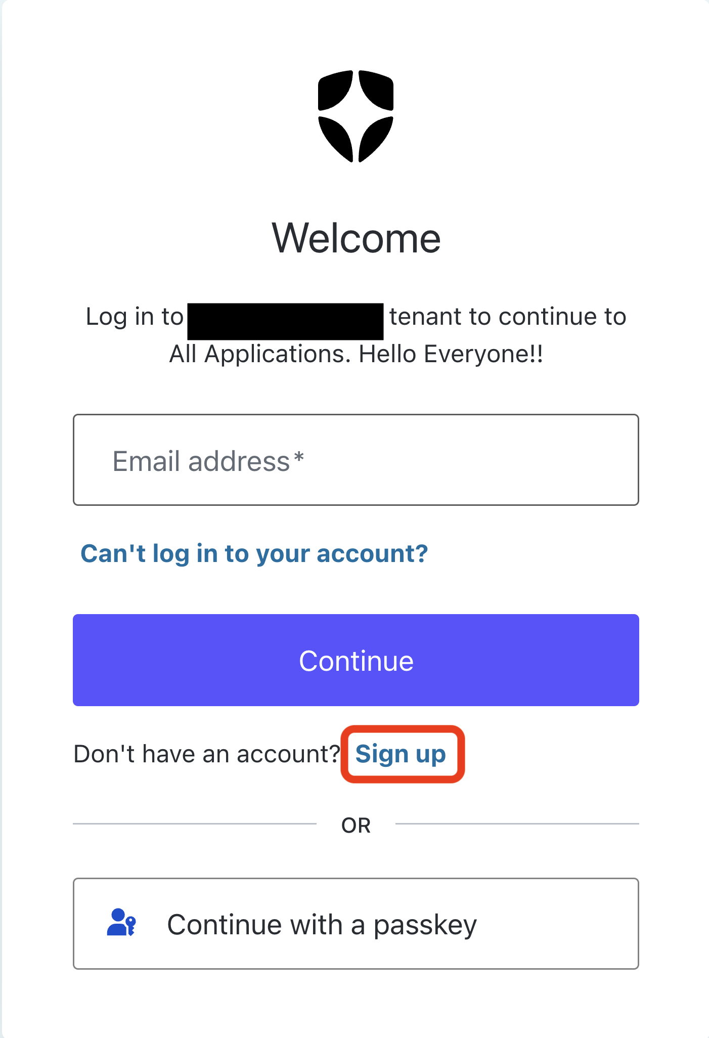 Sign up button highlighted