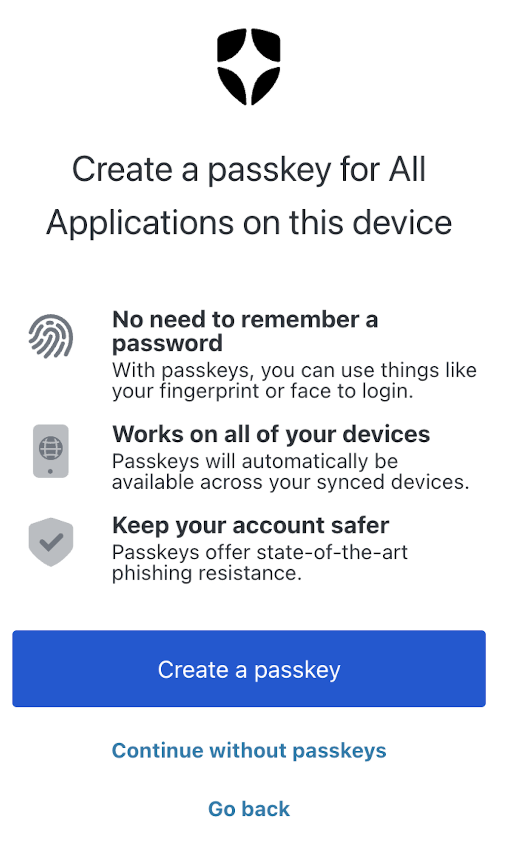 Select Create a passkey