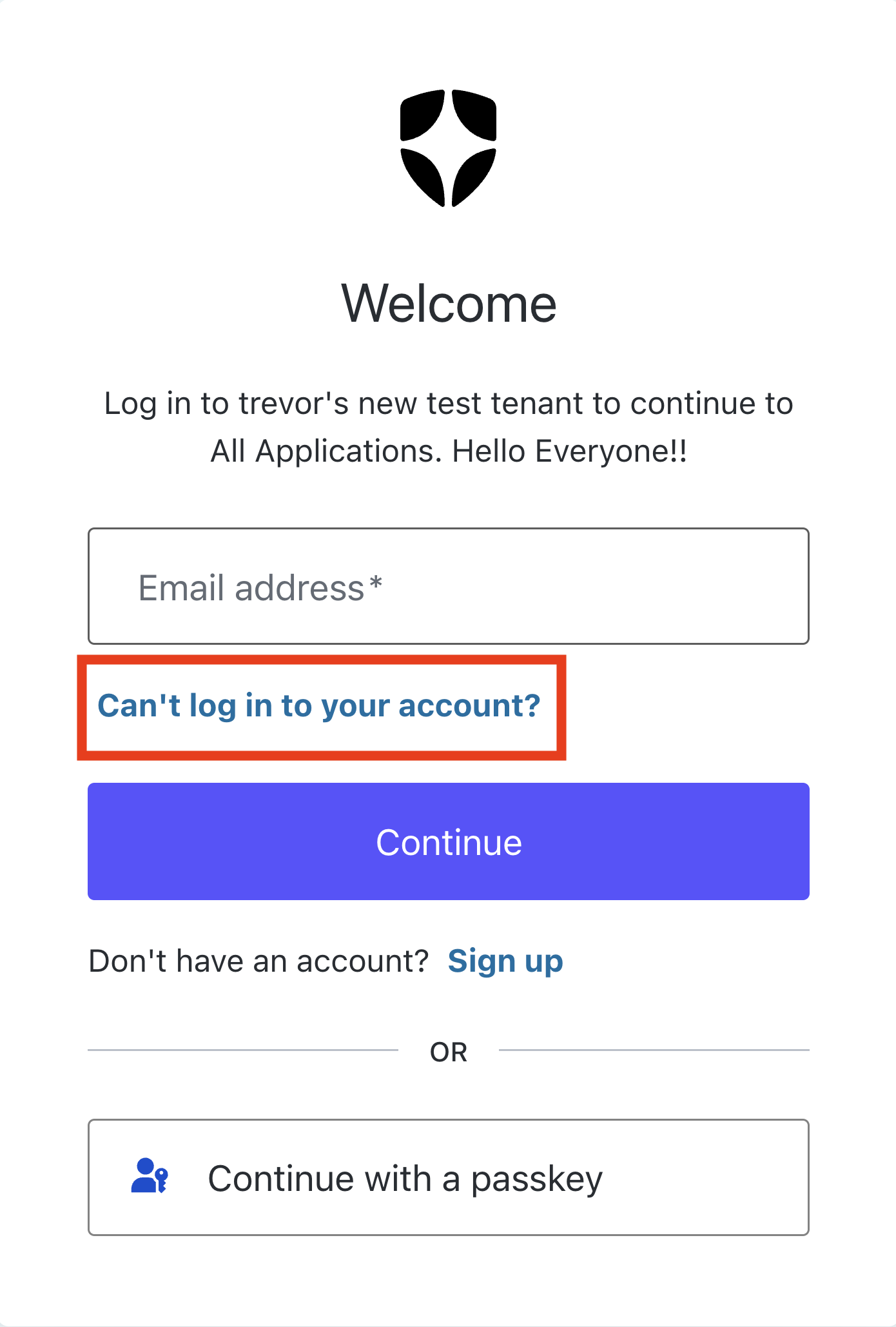 Select Can't log in to your account