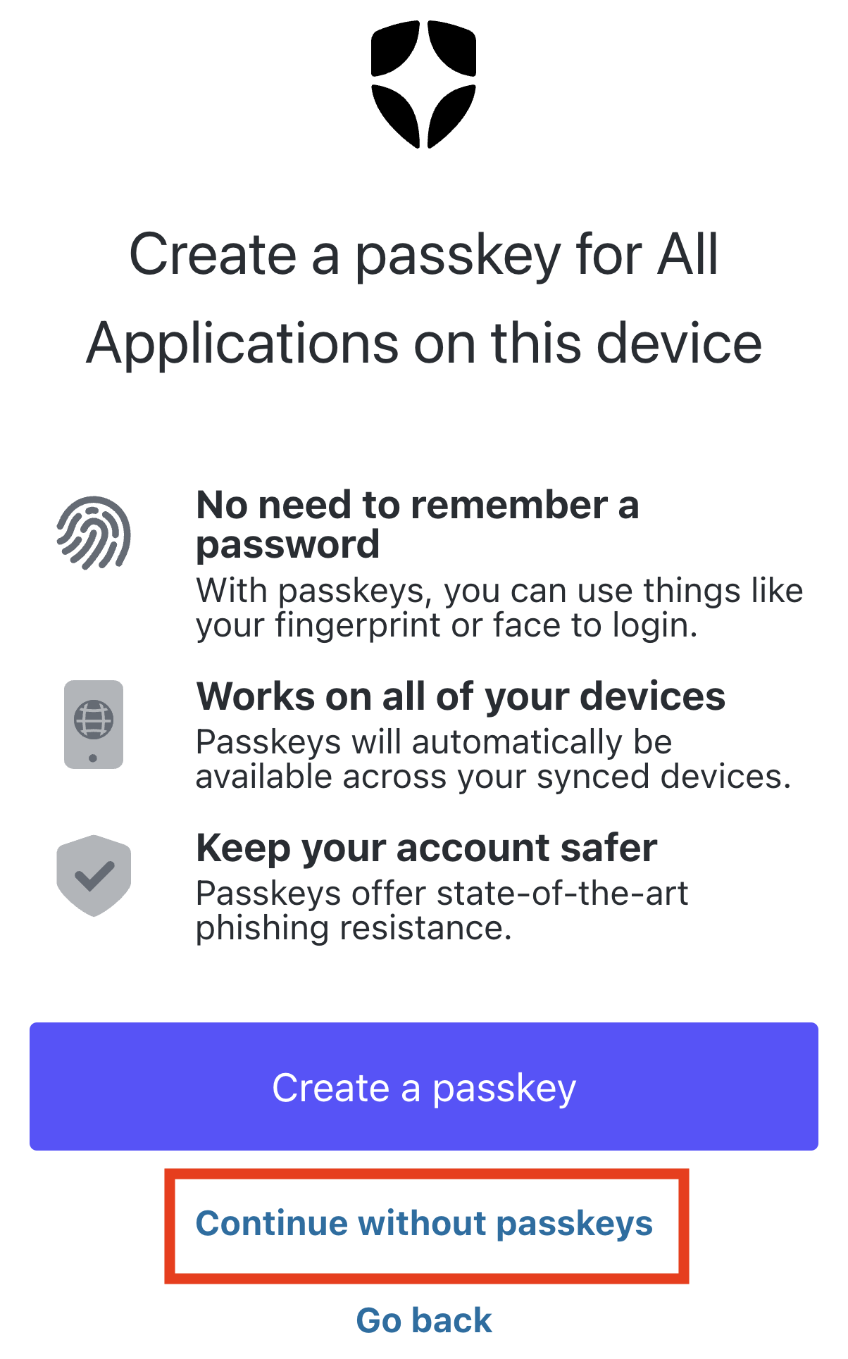 Continue without passkeys