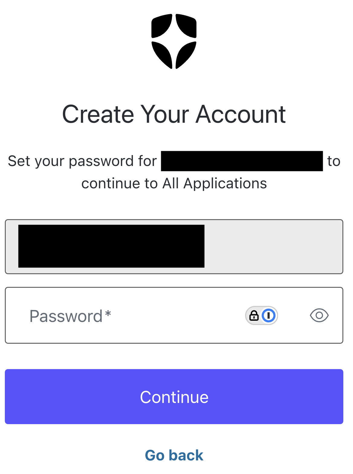 Select continue on the create your account screen
