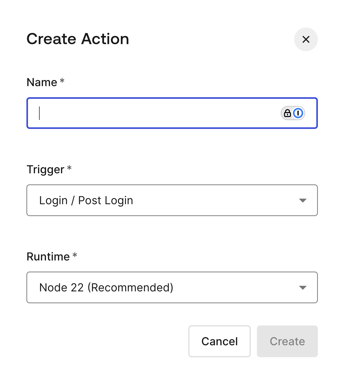 Create Action Dialog Box