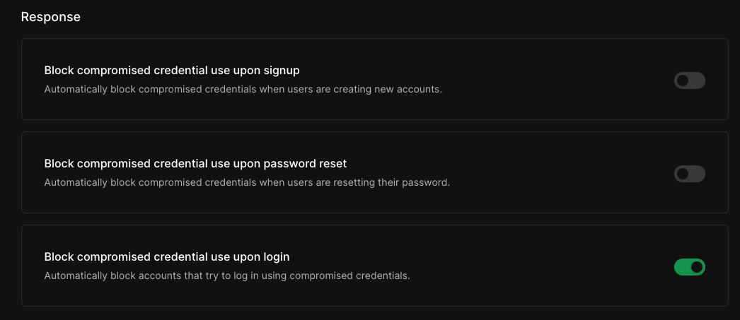 Block compromised credential use upon signup setting