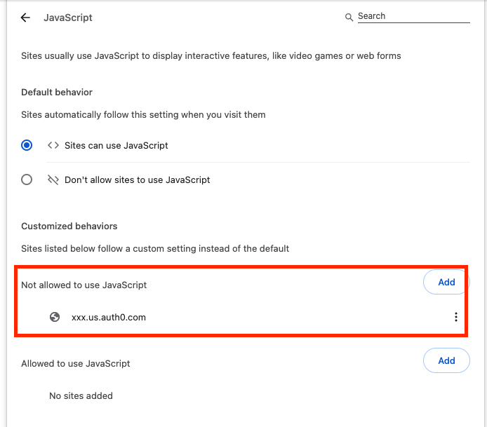 Chrome Javascript Settings