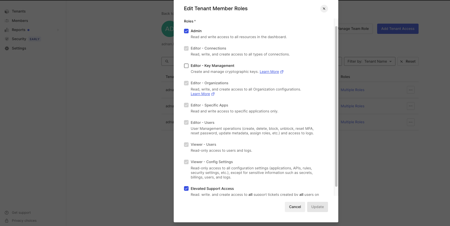 Edit tenant member role