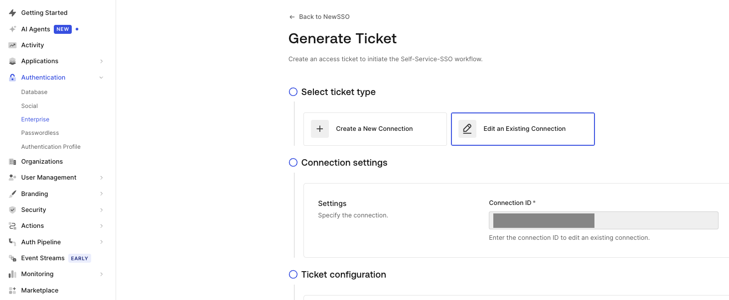 create self-service sso ticket