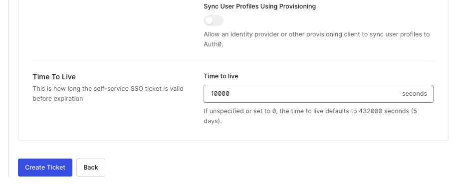 create self-service sso ticket and set TTL