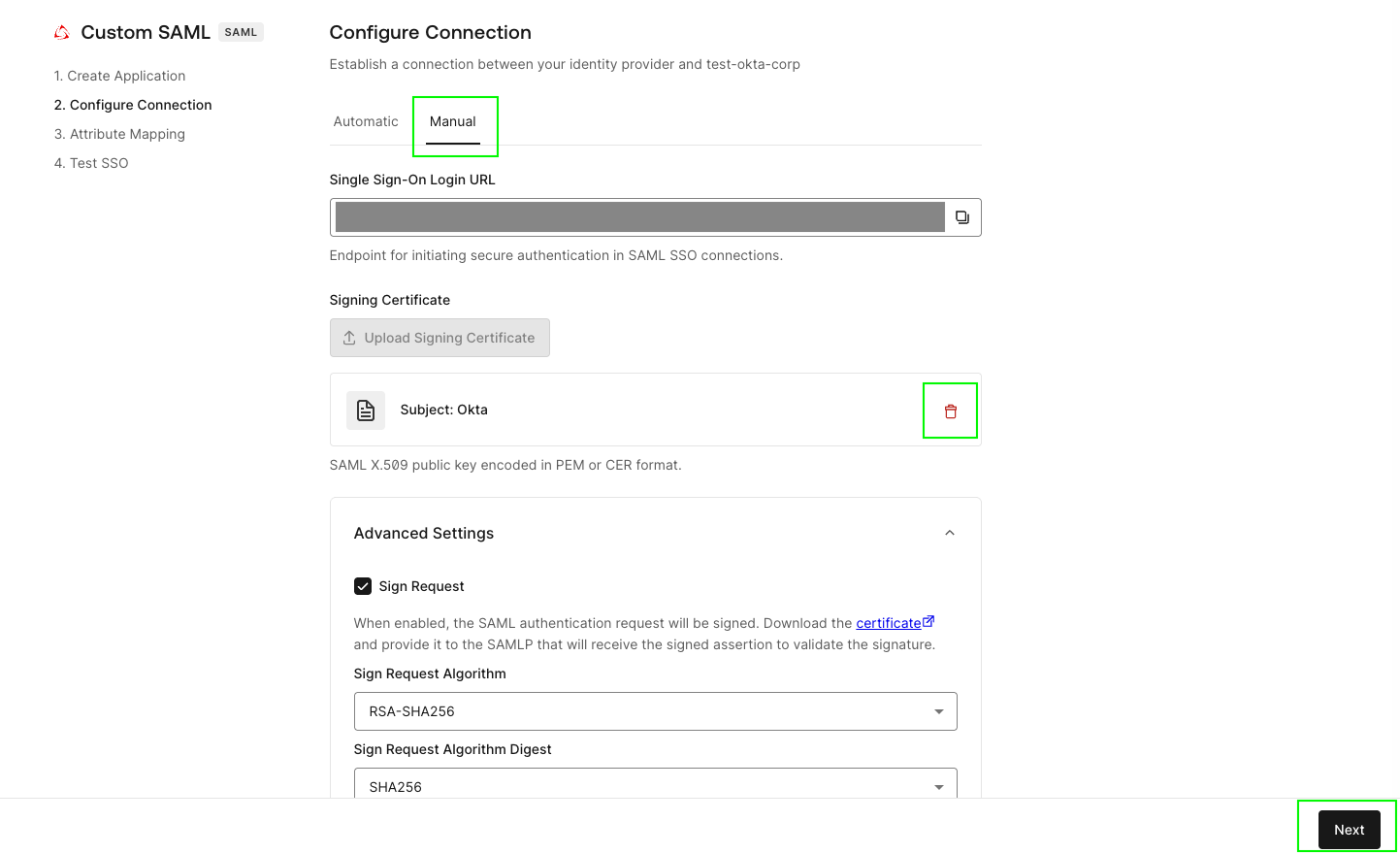 delete self-service sso signing certificate