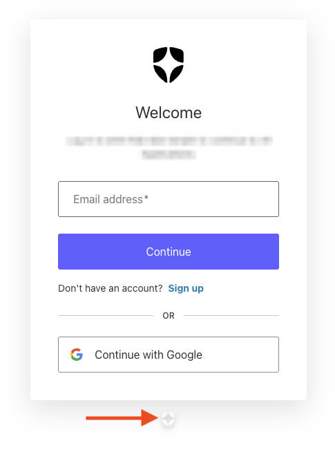 An image of the Auth0 Universal Login screen with a red arrow pointing to the Auth0 logo below the login widget.