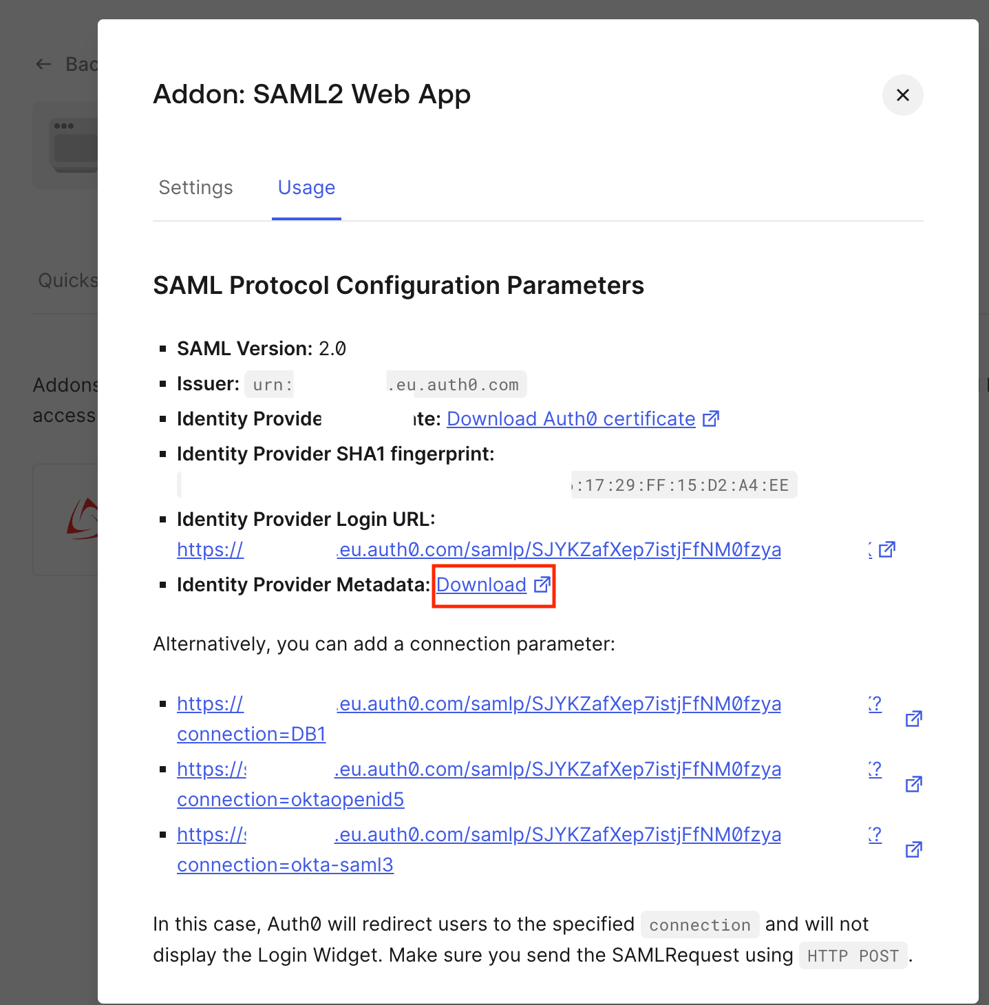 Download Identity Provider Metadata