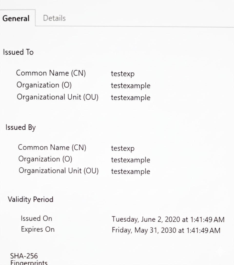 Certificate General tab