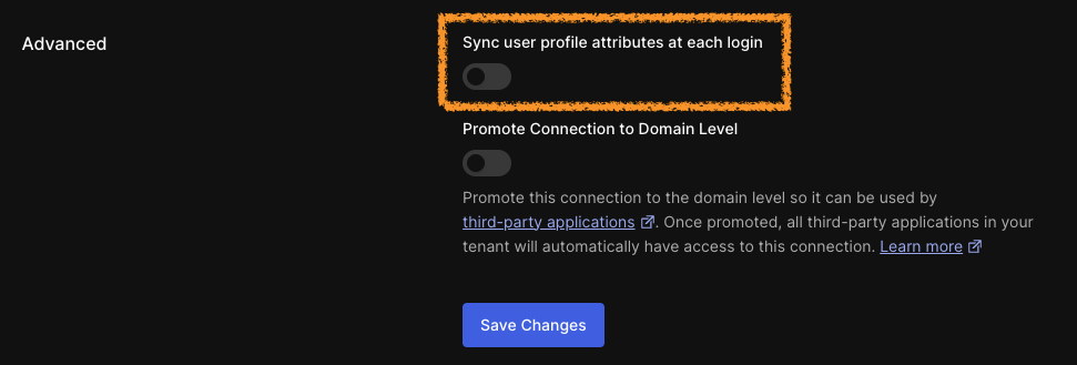 "Disable&nbsp;Sync user profile attributes at each login" option