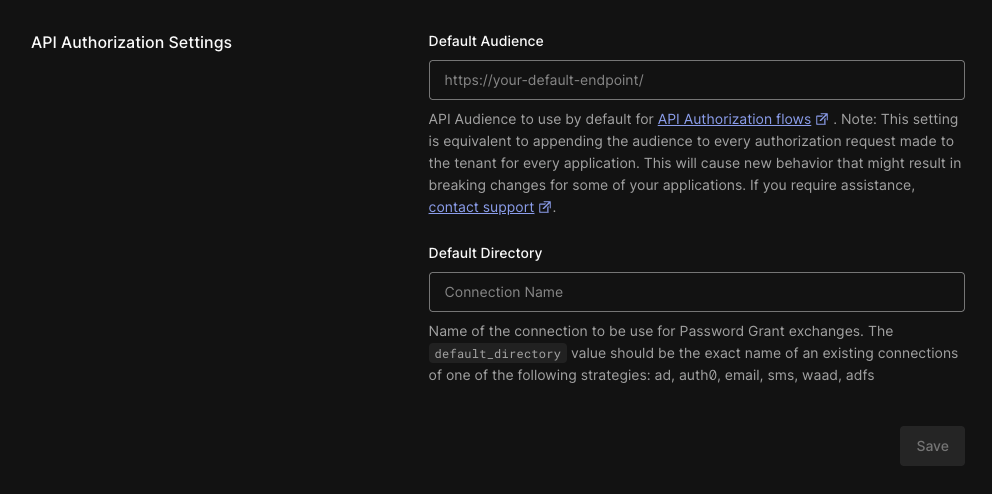 API Authorization Settings