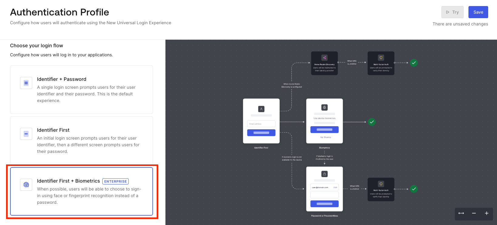 Identifier First + Biometrics Authentication Profile