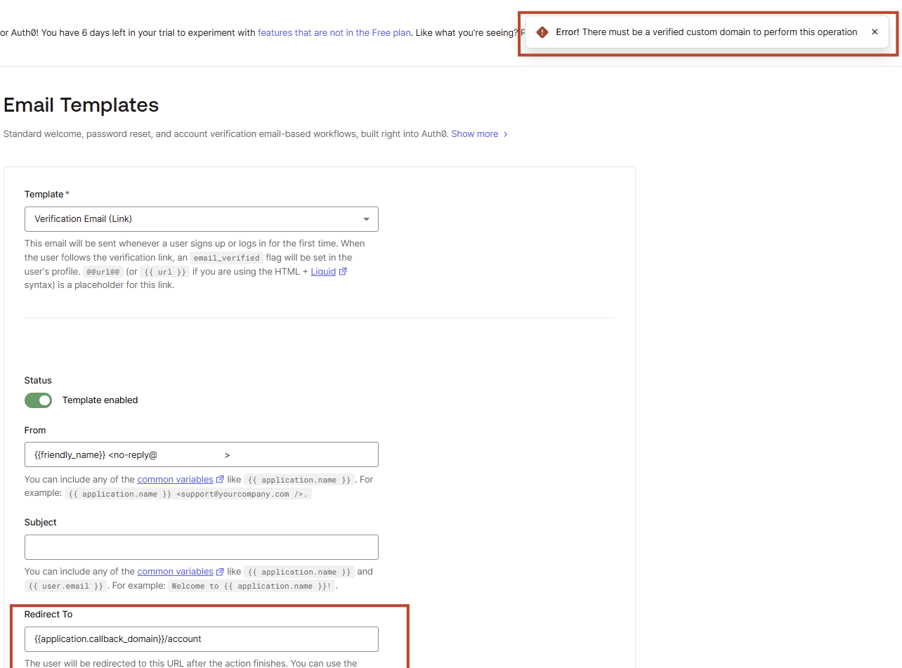 email template error