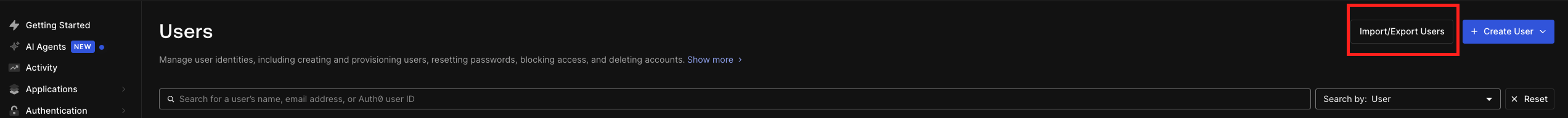 Import/Export Users Button location