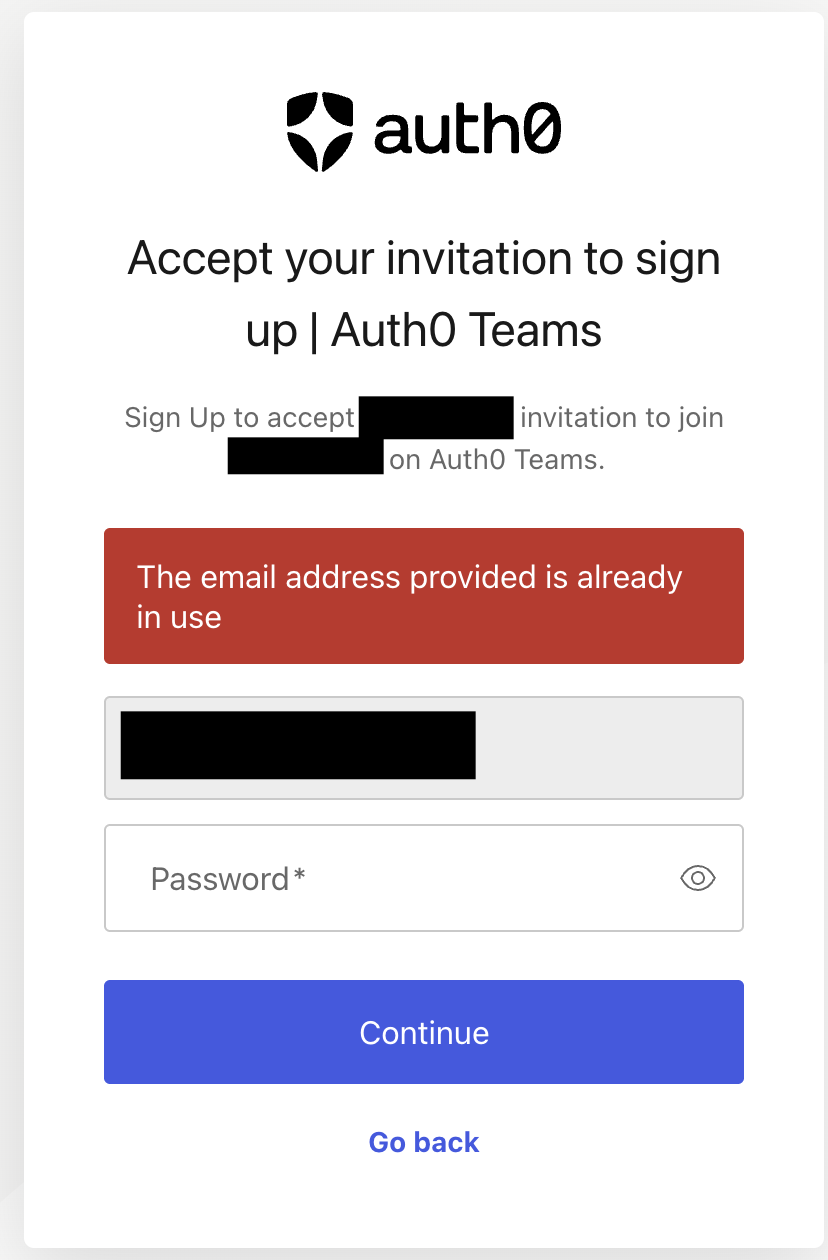 The email address provided is already in use Error