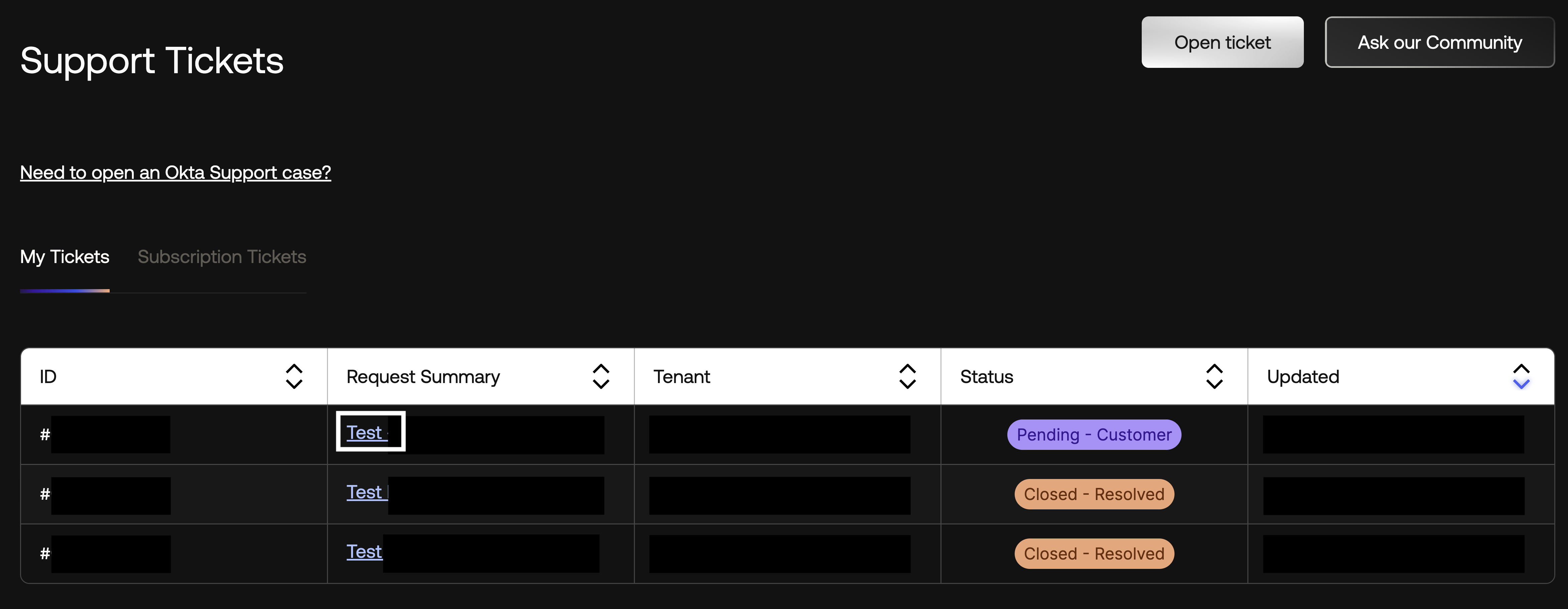 Select the Request Summary