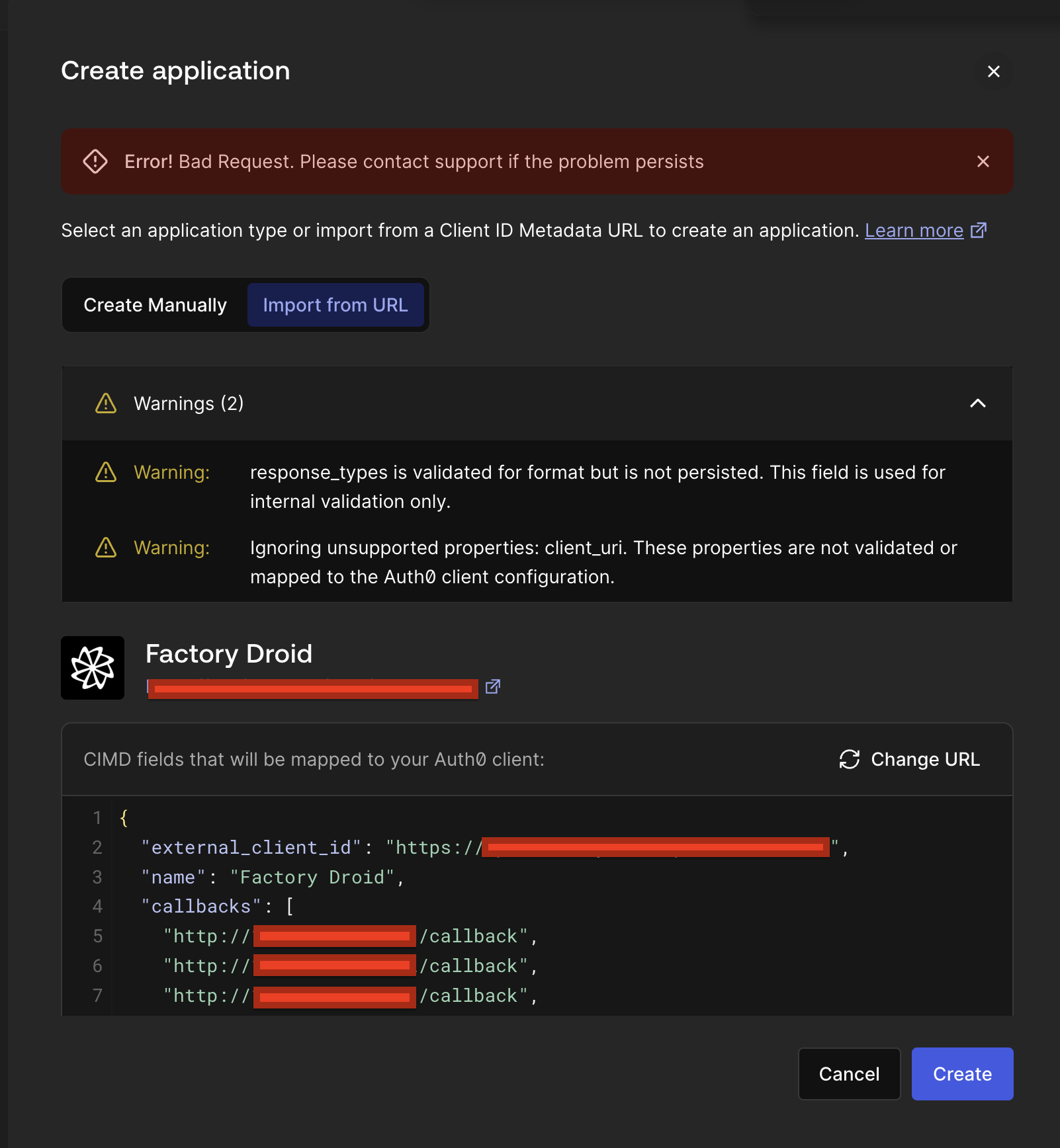 Error! Bad Request. Please contact support if the problem persists