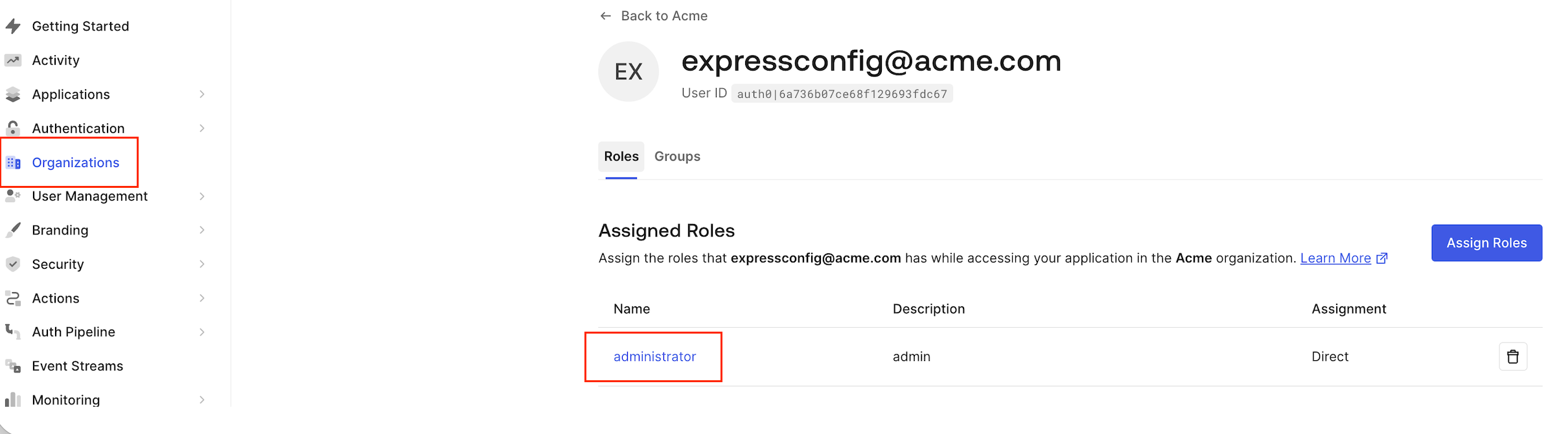 role with Express Configuration permissions