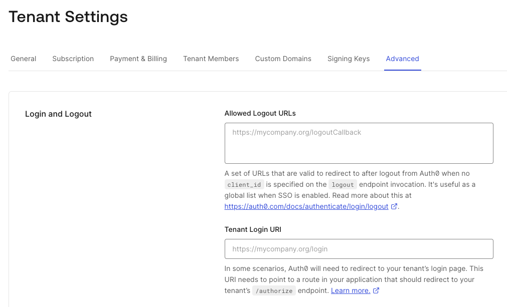 Tenant Settings